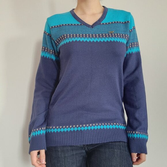 Vintage 80s Icelandic blue wool isle print knit sweater ✦ Holidays sweater ✦ - Picture 4 of 15